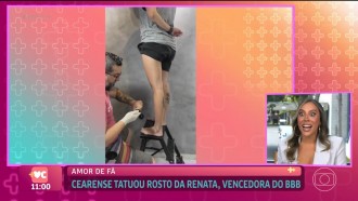 Renata se surpreende com tatuagem de fã na perna: 'Fiquei linda'