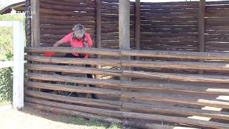 No chiqueiro, Andréa se enrola com mangueira