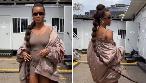 Domitila Barros rouba a cena no The Town com trança que arrasta no chão