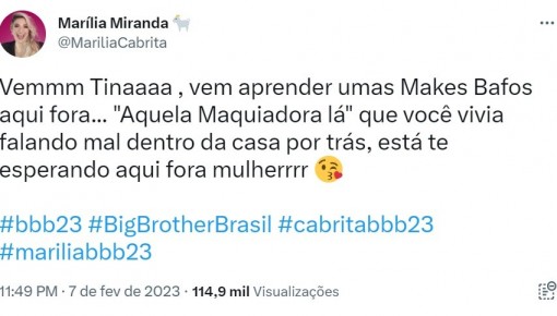 Marília alfineta Tina após Eliminação no BBB 23