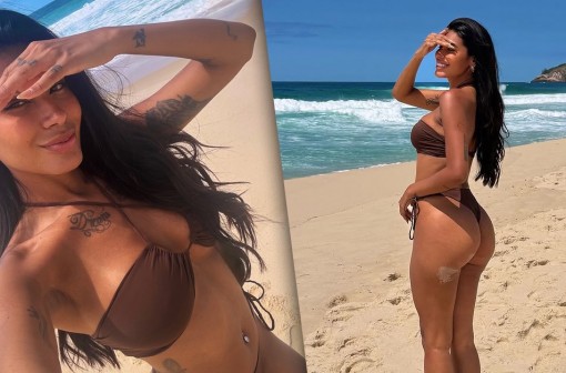 De biquíni, Pocah esbanja beleza em praia no Rio de Janeiro