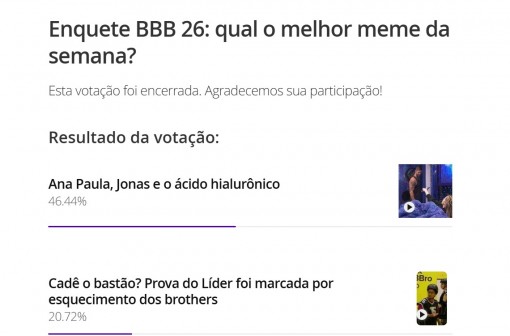 Veja qual foi o meme escolhido da semana no BBB 26