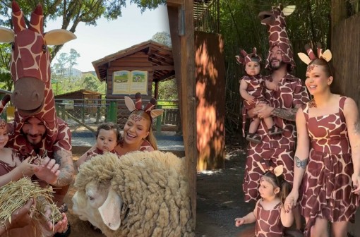 Viih Tube e Eliezer combinam looks e se fantasiam de girafa no 1º aniversário de Ravi