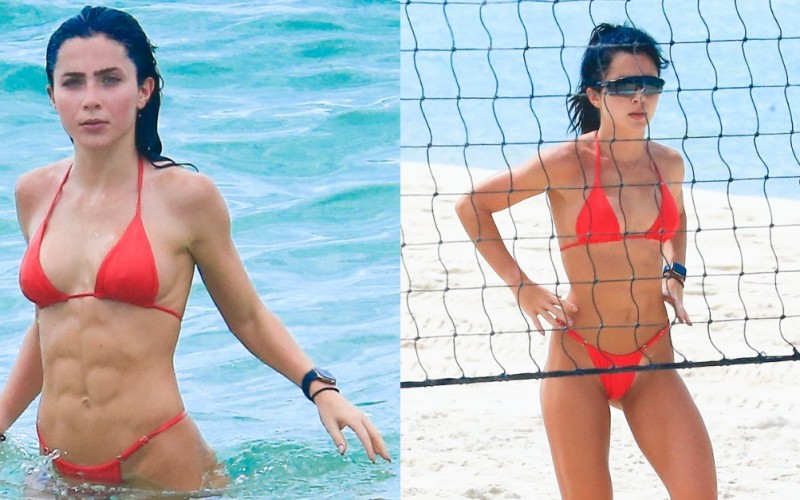 Jade Picon joga futevôlei e dá mergulho em praia no Rio