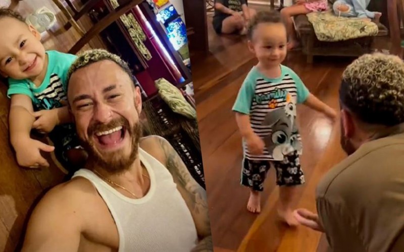 Fred reencontra o filho, Cris, com direito à cosquinha e brincadeira com bola; veja vídeo!