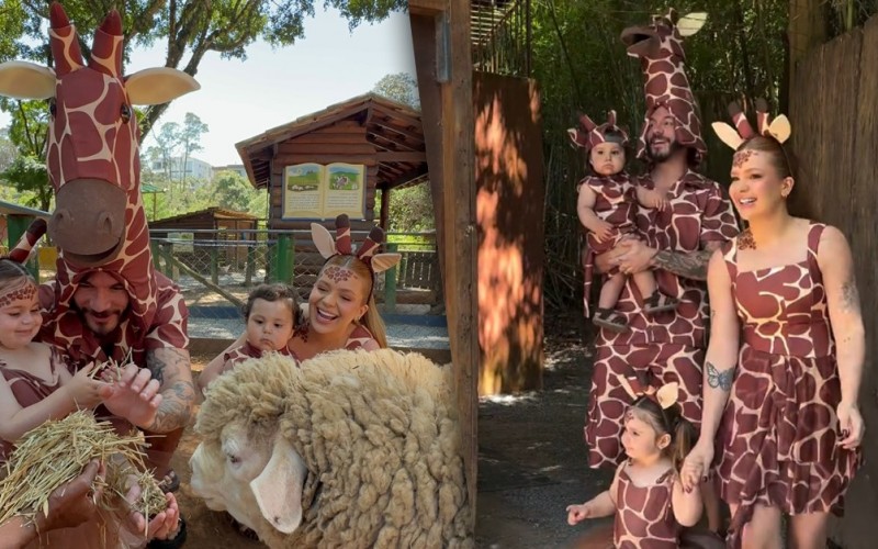 Viih Tube e Eliezer combinam looks e se fantasiam de girafa no 1º aniversário de Ravi