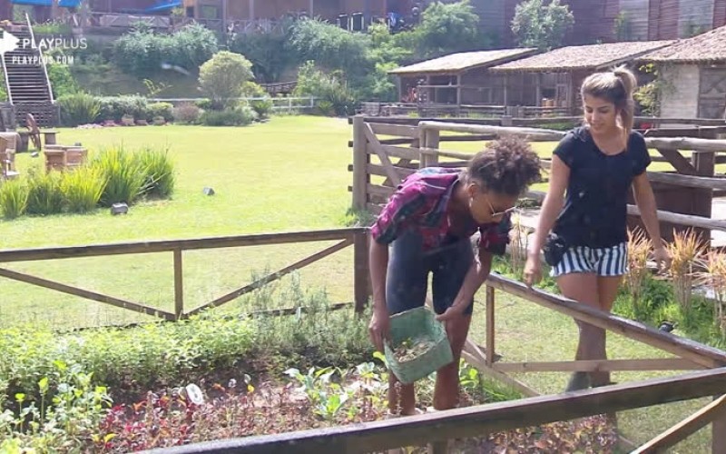 Sabrina Paiva e Hari Almeida cuidam da horta da sede