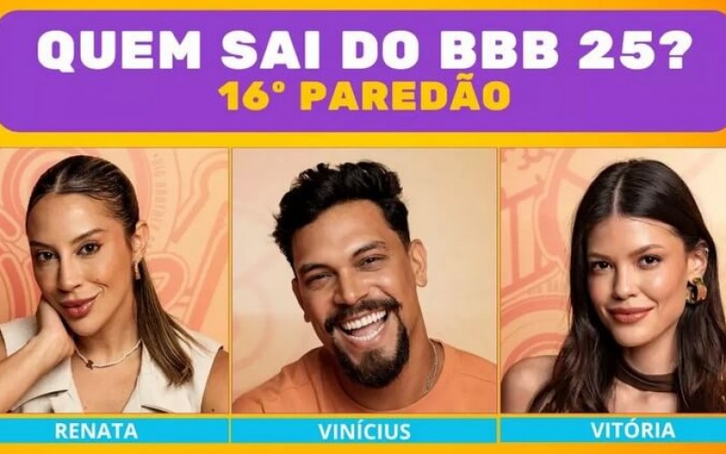 Enquete BBB 25 16º Paredão: quem deve sair entre Renata, VinÃcius ou Vitória?