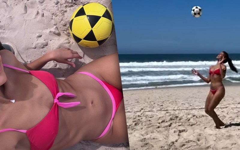 Alane Dias curte dia de sol com futvôlei na praia: