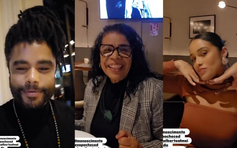 Diogo Almeida, Vilma e Eva jantam juntos em churrascaria no Rio de Janeiro