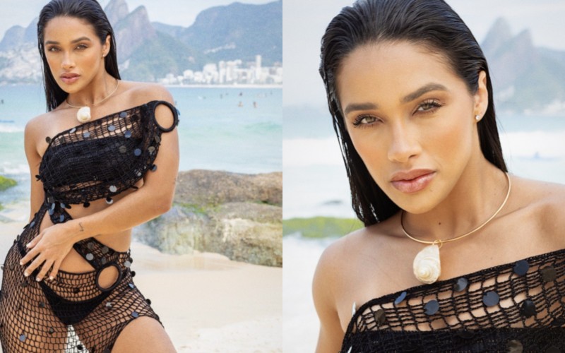 Eva, do BBB 25, faz ensaio fotográfico em praia do Rio de Janeiro