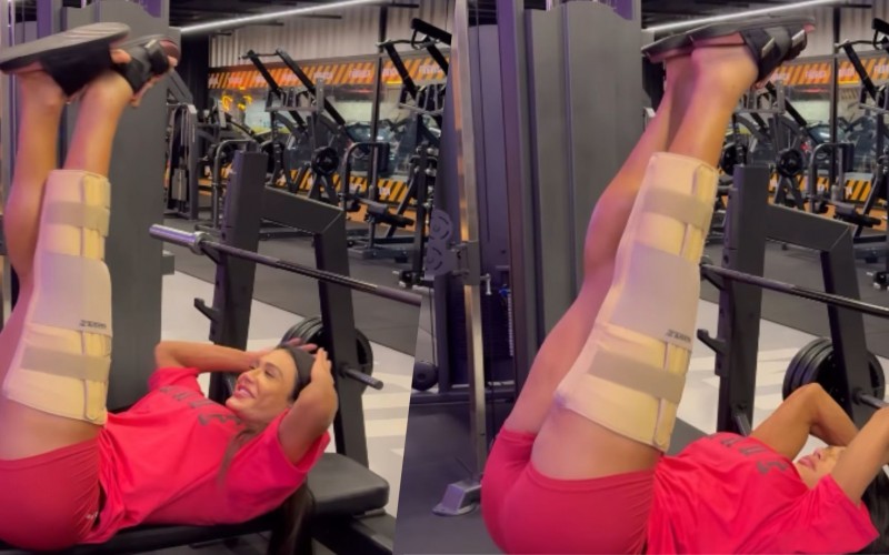 Gracyanne Barbosa malha com a perna lesionada: