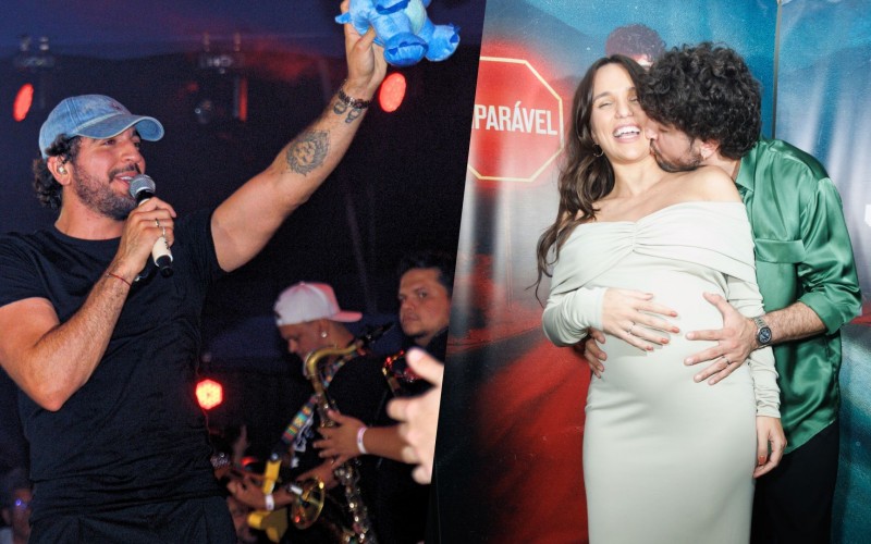 Grávida de 8 meses, Rafa Kalimann exibe barrigão e ganha mimo de Nattan durante show
