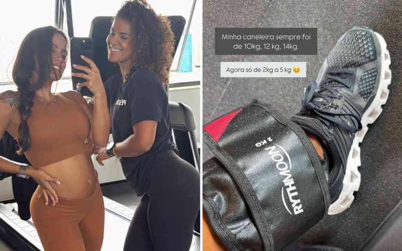 Grávida de um menino, Carol Peixinho relata mudança radical em treino e deixa barriga à mostra