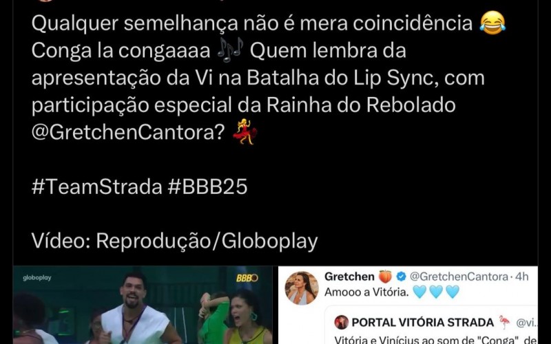 Gretchen reage após Vitória Strada e Vinícius dançarem