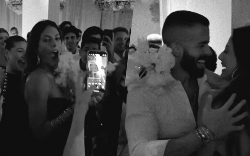 Mari Gonzalez pega buquê em festa de casamento e comemora com Pipo Marques
