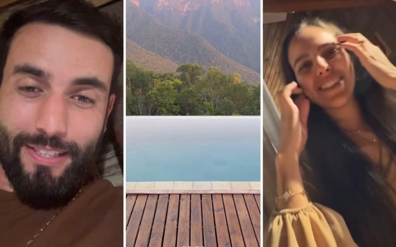 Matteus Amaral curte viagem romântica com namorada e se hospeda em suíte de luxo com piscina privativa