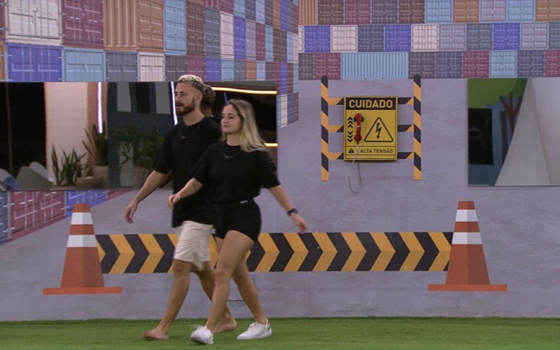 Minutos antes do Big Fone tocar no BBB 23, Bruna Griphao e Fred andam em círculos no jardim