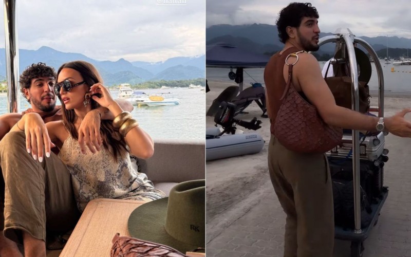 Nattan carrega malas de Rafa Kalimann durante viagem e brinca: