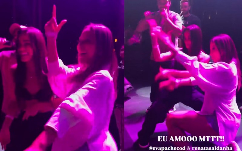 No Ceará, Renata vai a festa com Eva, sobe ao palco e dança: