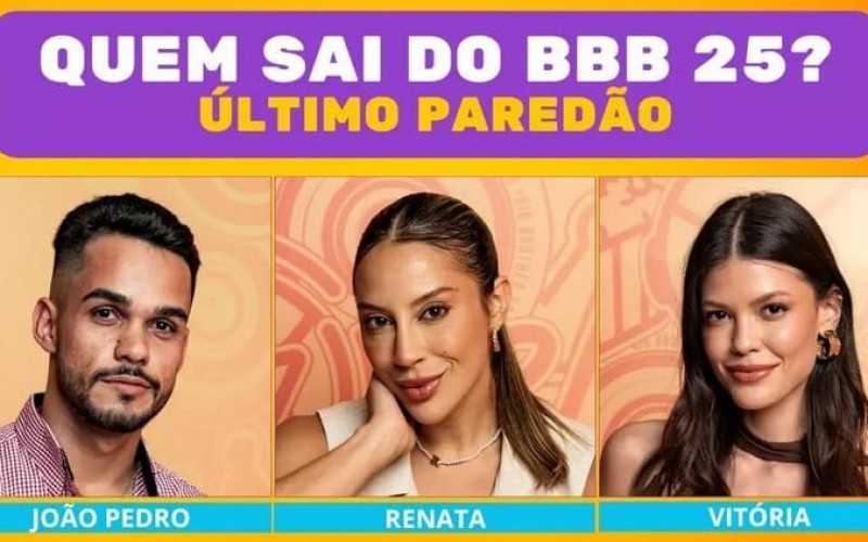 Votação BBB 25 último Paredão: quem sai do reality, João Pedro, Renata ou Vitória?