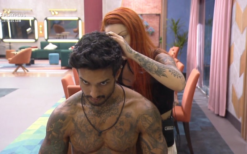 "Você está me esculachando?", brinca Matheus enquanto Brenda corta seu cabelo | Power Couple Brasil 6